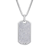 Rhodium Finished Sterling Silver Simulated Diamond Dog Tag on 20 Rounded Box Link Chain